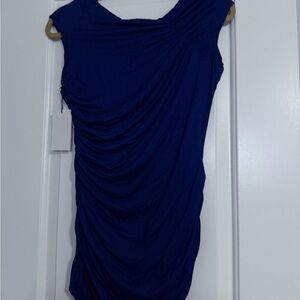 Bailey 44 Blue Asymmetrical Ruched Cocktail Dress